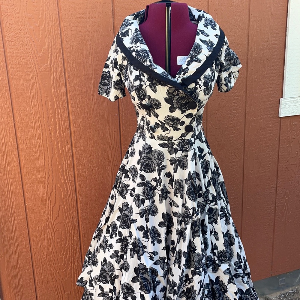 Hell Bunny Vixen Black and White Rose Dress
